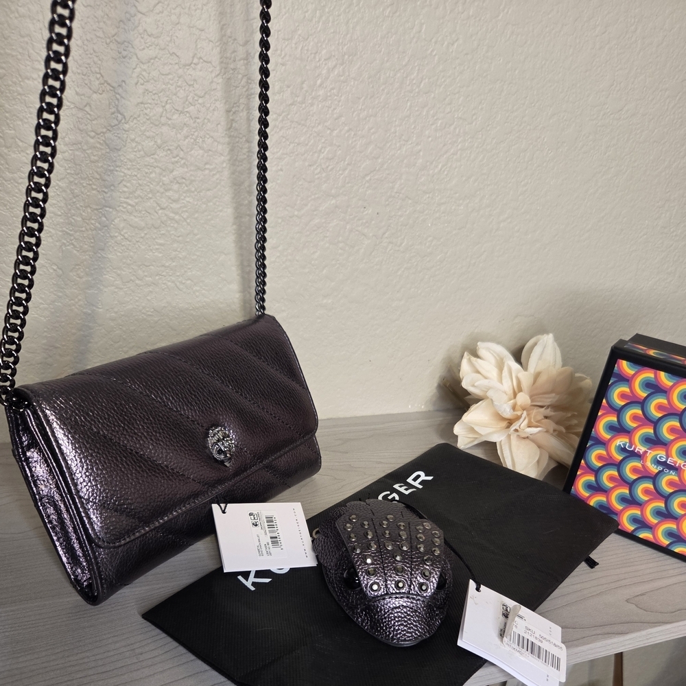 Kurt Geiger Gunmetal Metallic Crossbody/wallet NWT. With Eagle Head Change Pouch - Picture 5 of 12